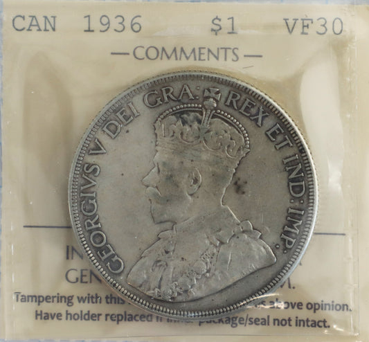 1936 Canada $1 VF30 Cert. XDM 937