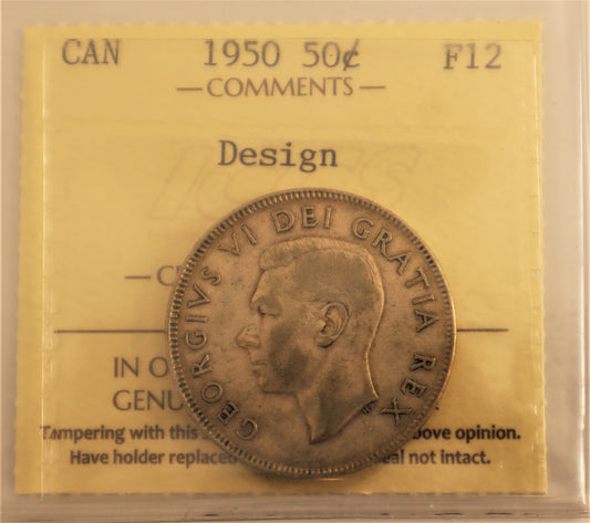 1950 50 Cent ICCS Grade F12 Design Cert# XYL 602