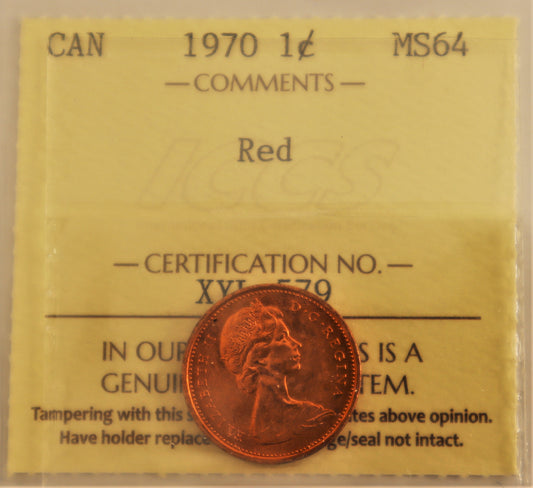 1970 1 Cent ICCS Grade MS-64 Red Cert# XYL 579