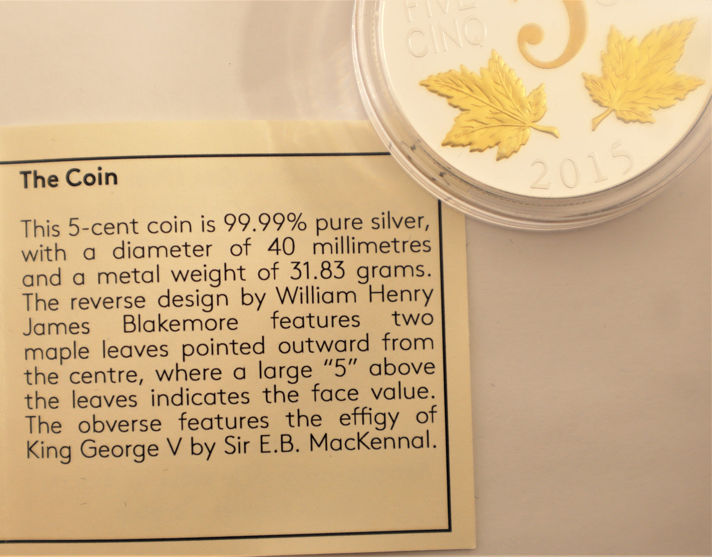 2015 5-Cent Fine Silver Coin - Legacy of the Canadian Nickel - Two Maple Leaves