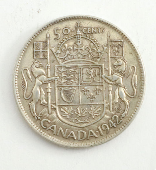1942 Canadian Silver 50 Cent Coin Narrow Date ND Cat #C0124