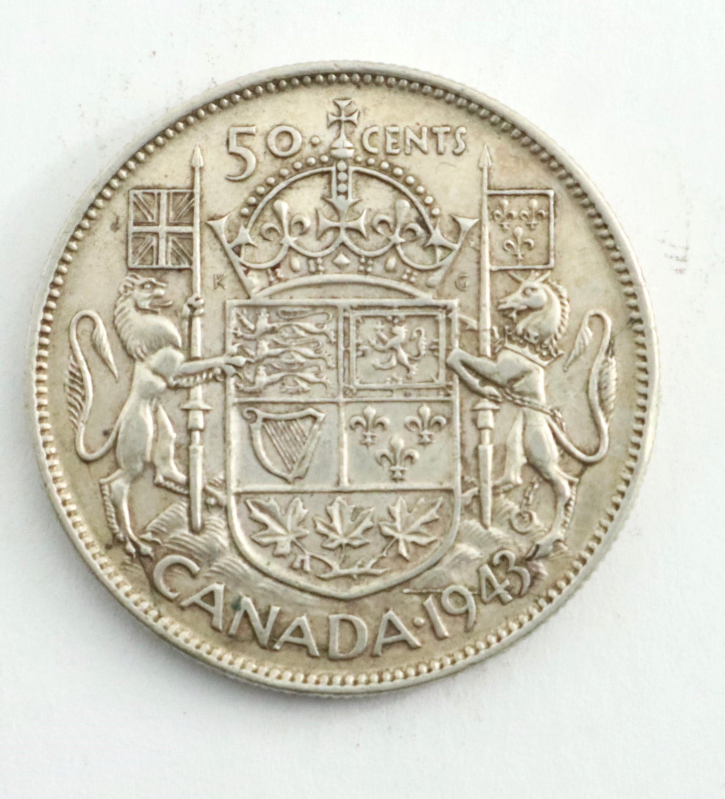 1943 Canadian Silver 50 Cent Coin Narrow Date ND Cat #C0125