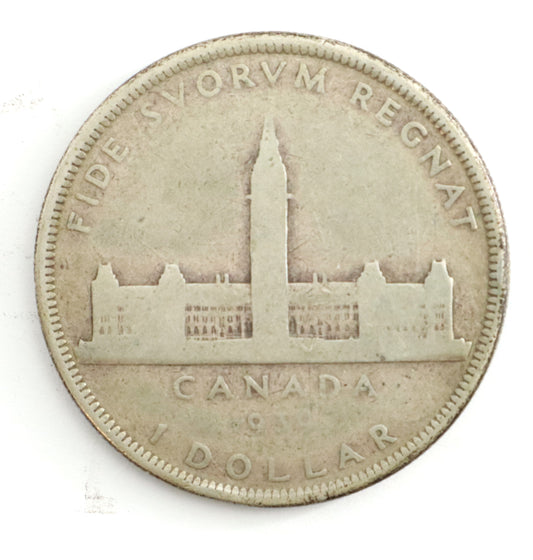1939 Canadian Silver Dollar  Matte, Parliament Building Reverse, Royal Visit Issue 1939 Cat #C0100