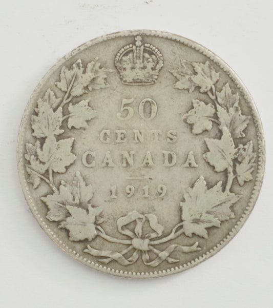 1919 Canadian Silver 50 Cent Coin Cat #C0110