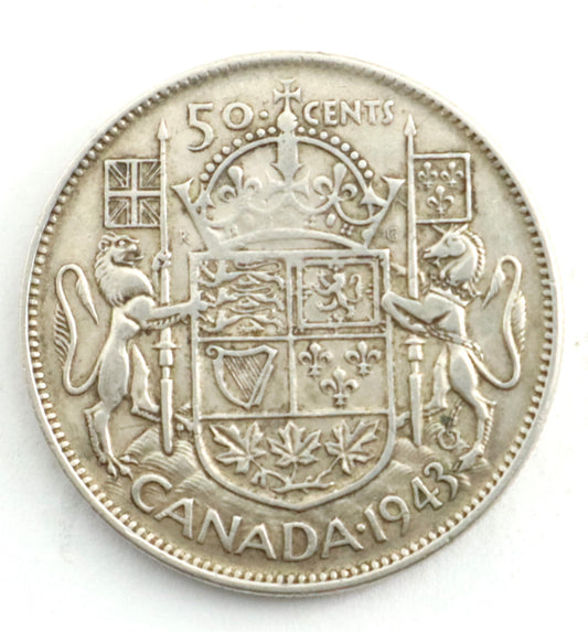 1943 Canadian Silver 50 Cent Coin Wide Date WD Far 3 Cat #C0127