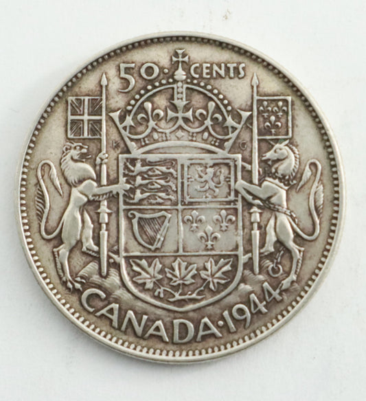 1944 Canadian  Silver 50 Cent Coin Wide Date WD Cat #C0129