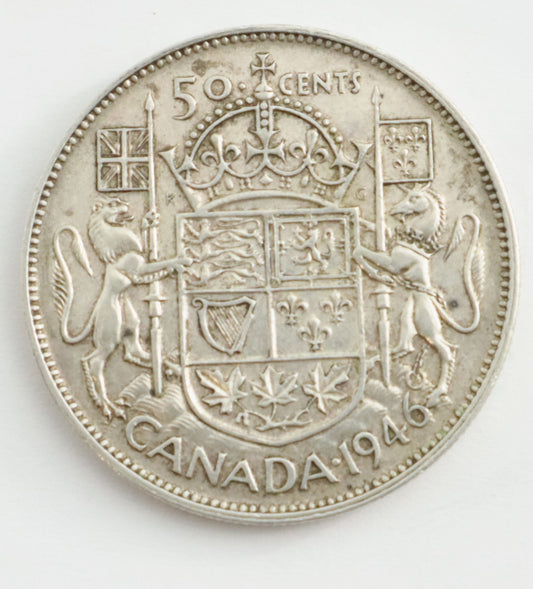 1946 Canadian Silver 50 Cent Coin Wide Date WD Cat #C0135