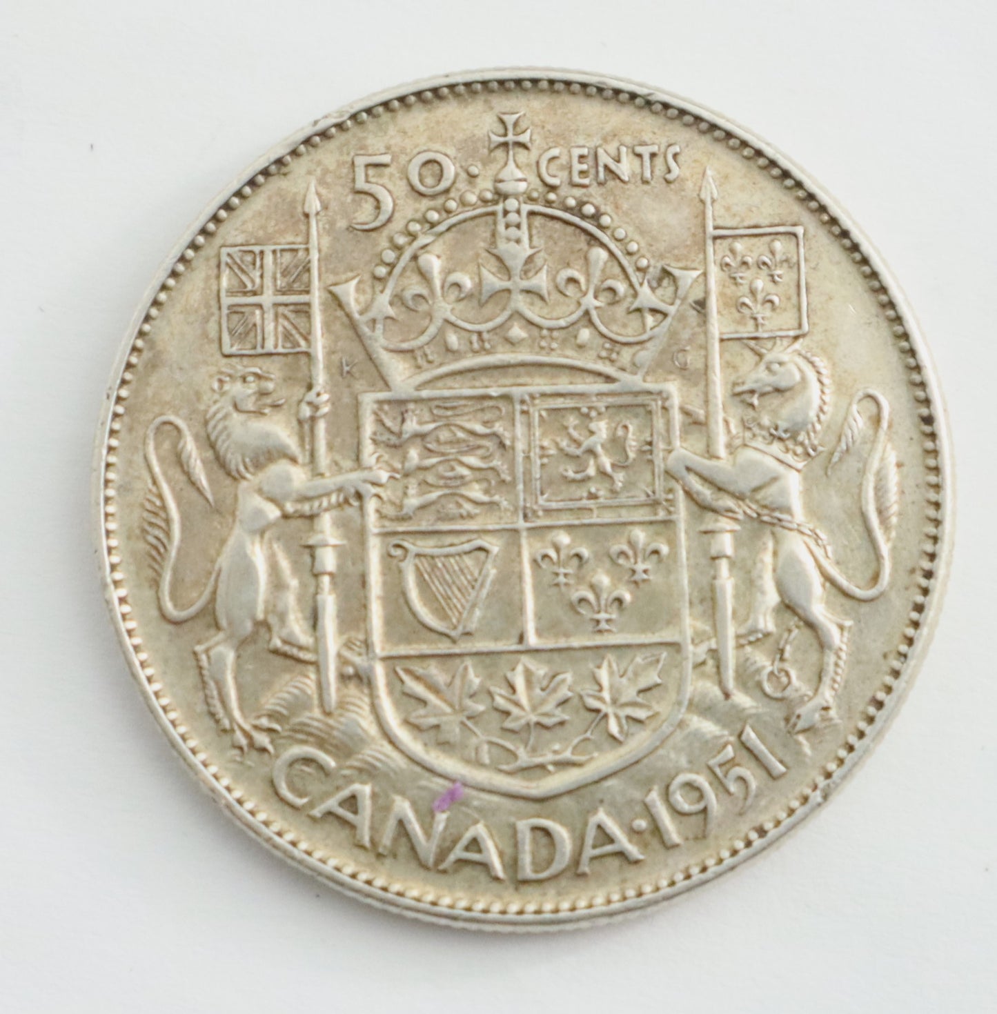 1951 Canadian Silver 50 Cent Coin Narrow Date ND Cat #C1033