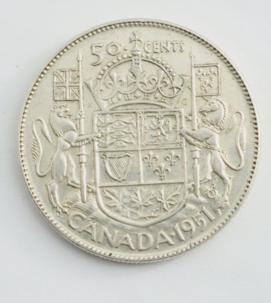 1951 Canadian Silver 50 Cent Coin Narrow Date ND Cat #C0139