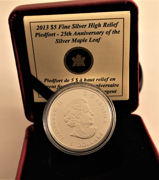 2013 $5 Fine Silver High Relief Piedfort- 25th Anniversary of the Silver Maple
