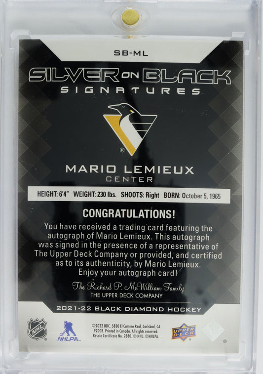 2021-22 Black Diamond Silver on Black  Signatures SB-ML Mario Lemieux 06/10