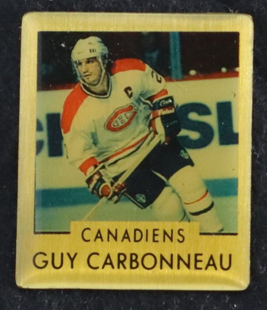 Guy Carbonneau Lapel Pin With His 1990-91 Stats On The Back
